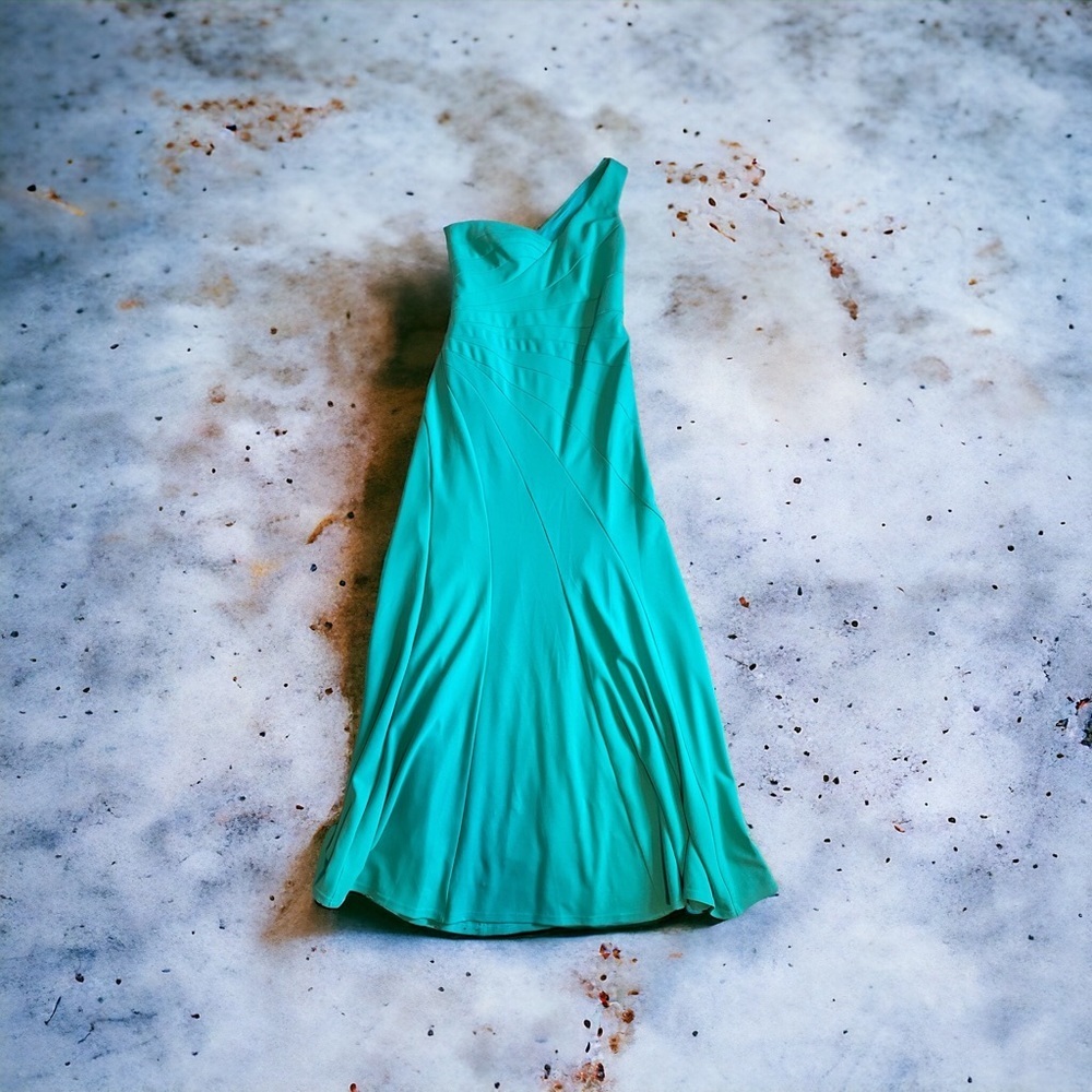 NWT Tadashi Shoji Geraldine one shoulder maxi dress Jasmine green gown - Picture 3 of 11